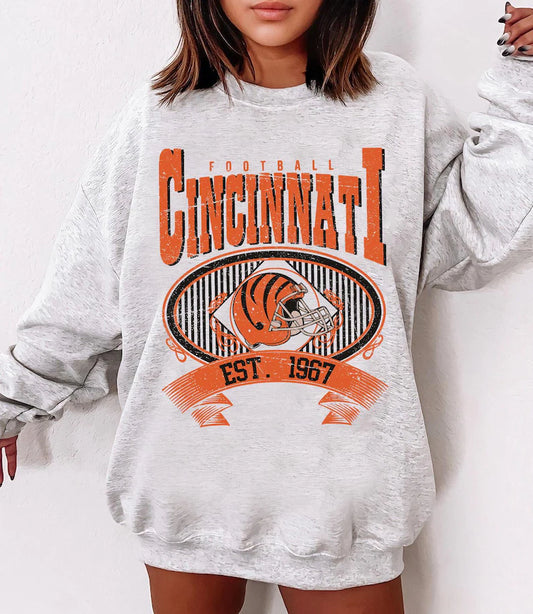 Cincinnati Football Vintage 90s Style Sweatshirt, Cincinnati Football Shirt, Sunday Football Shirt, Cincinnati Crewneck Sweatshirt, Game Day