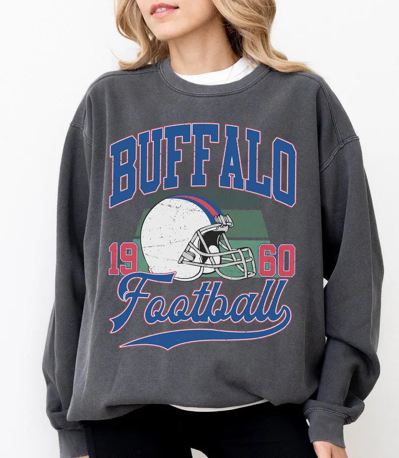 Buffalo Vintage 90s Style Football Sweatshirt, Buffalo Football Shirt, Sunday Football Shirt, Retro Buffalo Crewneck Sweatshirt, Game Day