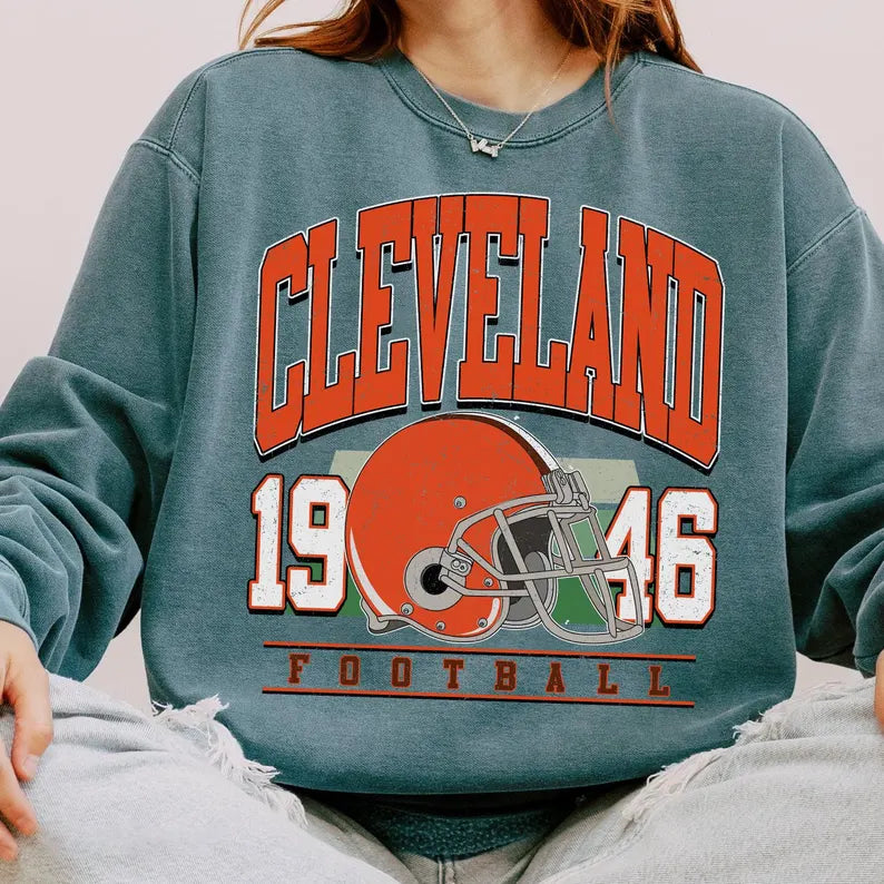 Cleveland Retro 90s Style Football Sweatshirt, Cleveland Football Shirt, Sunday Football Shirt, Cleveland Crewneck Tee, Game Day Shirt