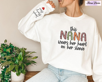 CUSTOM Nana Sweatshirt with Kids Names on Sleeve, Personalized Nana Sweater, Nana Gift from Grandkids, Cute Grandma Shirt, New Grandma Gift