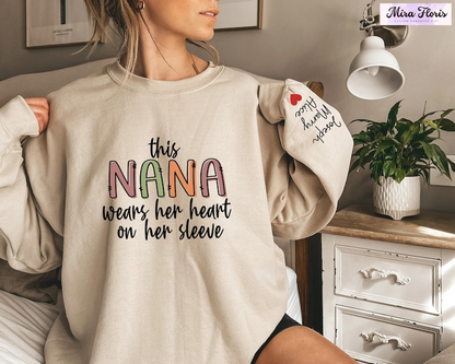 CUSTOM Nana Sweatshirt with Kids Names on Sleeve, Personalized Nana Sweater, Nana Gift from Grandkids, Cute Grandma Shirt, New Grandma Gift