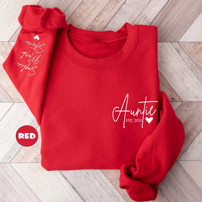 Custom Auntie Sweatshirt, Personalized Aunt Hoodie With Nieces Nephews Names On Sleeve, Pregnancy Reveal Outfit, Mothers Day Clothing Gifts