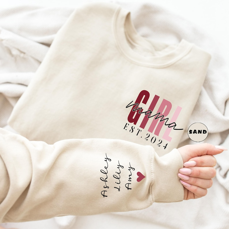 Personalized Girl Mama Sweatshirt With Kids Names, Custom Mom Of Girls Hoodie, Pregnancy Announcement New Mom Outfit, Mommy Birthday Gifts