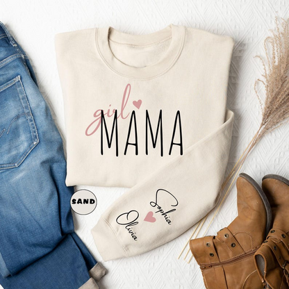 Personalized Girl Mama Sweatshirt, Custom Mom Of Girls Hoodie, New Mama Outfit, Baby Announcement Momma Clothing, Cute Birthday Mommy Gifts