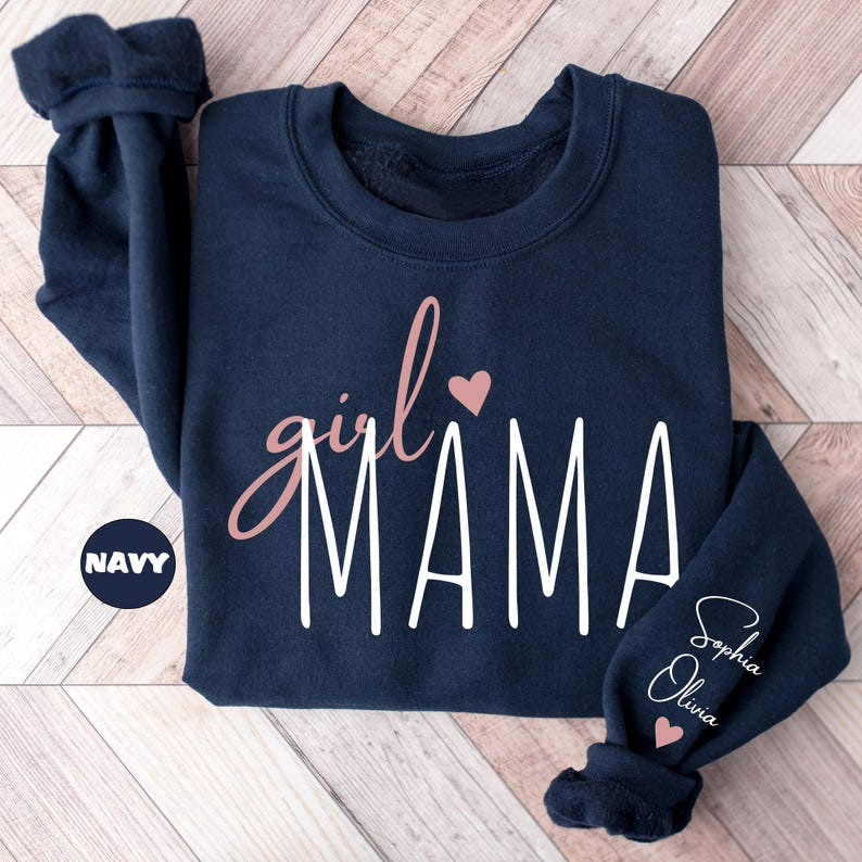 Personalized Girl Mama Sweatshirt, Custom Mom Of Girls Hoodie, New Mama Outfit, Baby Announcement Momma Clothing, Cute Birthday Mommy Gifts