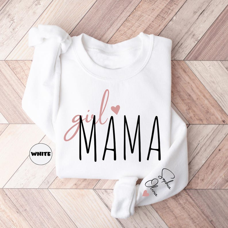 Personalized Girl Mama Sweatshirt, Custom Mom Of Girls Hoodie, New Mama Outfit, Baby Announcement Momma Clothing, Cute Birthday Mommy Gifts