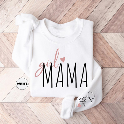 Personalized Girl Mama Sweatshirt, Custom Mom Of Girls Hoodie, New Mama Outfit, Baby Announcement Momma Clothing, Cute Birthday Mommy Gifts