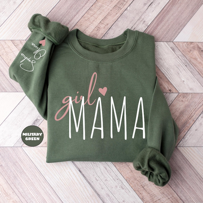 Personalized Girl Mama Sweatshirt, Custom Mom Of Girls Hoodie, New Mama Outfit, Baby Announcement Momma Clothing, Cute Birthday Mommy Gifts