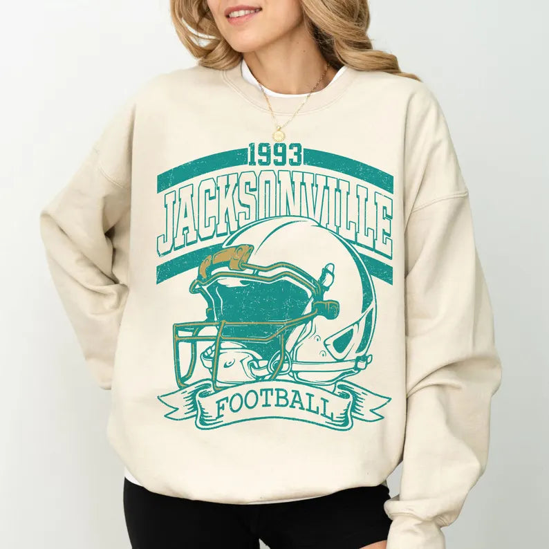 Vintage 90s Style Jacksonville Football Sweatshirt, Game Day, Jacksonville Team Football Shirt, Sunday Jacksonville, Jacksonville Football