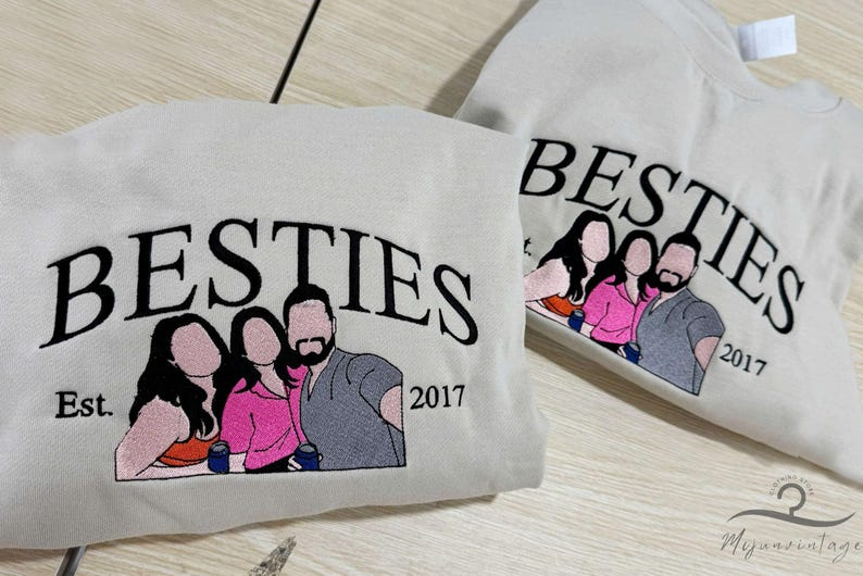 Embroidered Custom Besties Shirts, Best Friend Sweatshirt, Matching Sweatshirt For Best Friends, Custom Sisters Shirt