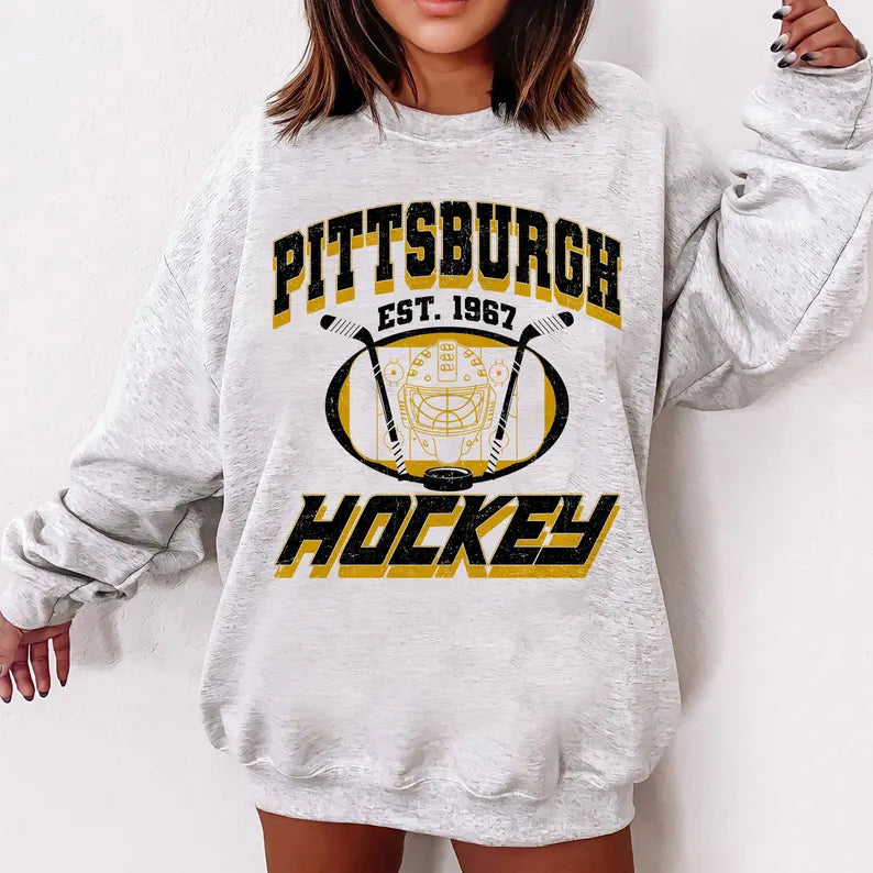 Pittsburgh Hockey Football Sweatshirt, Hockey Team Shirt, Pittsburgh NHL Shirt, Gameday Sweatshirt, Retro Pittsburgh Hockey Fan Shirt, Hockey Mom