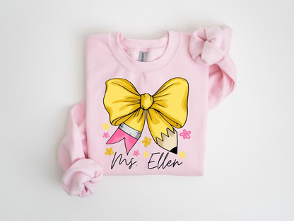 Coquette Teacher Shirt, Coquette Pencil Bow Shirt, Trendy Back to School Tee, Elementary Teacher Appreciation Gift,Custom Teacher Sweatshirt