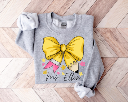 Coquette Teacher Shirt, Coquette Pencil Bow Shirt, Trendy Back to School Tee, Elementary Teacher Appreciation Gift,Custom Teacher Sweatshirt