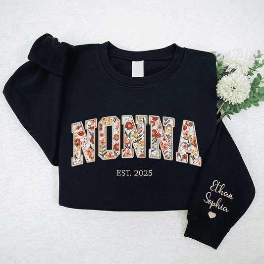 Custom Embroidered Nonna Sweatshirt, Nonna Floral Applique Sweatshirt, Nonna Sweatshirt, Gifts For Nana, New Grandma Gifts, Nonna Hoodies