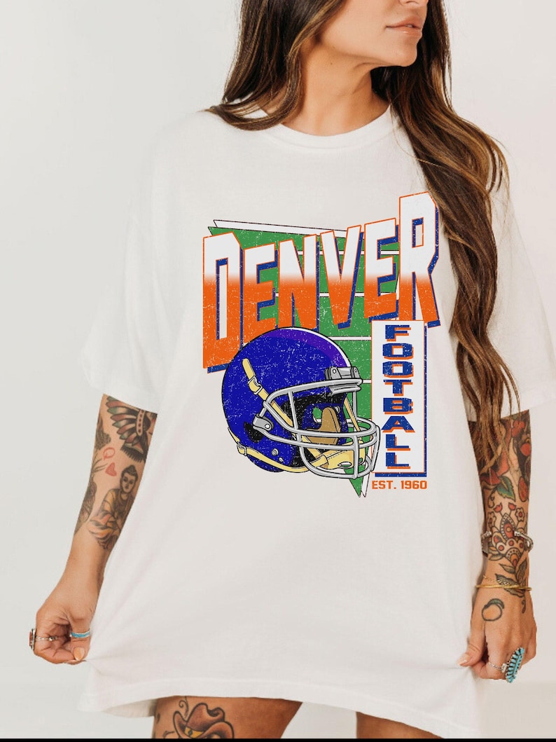Denver Retro 90s Style Football Sweatshirt, Game Day Shirt, Denver Football Shirt, Sunday Football Shirt, Denver Crewneck Tee