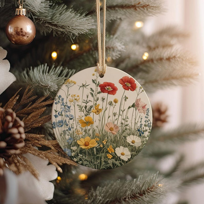 Botanical Ceramic Ornament, Wildflower Illustration, Handmade Decor, Unique Gift, Nature Lover, Christmas Ornament Gift