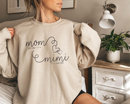 Mom Mimi Sweatshirt, Custom Est. Mimi Sweater, Mimi Birthday Gift for New Mimi, Mothers Day Gift for Mimi Sweater, New Mama Gift