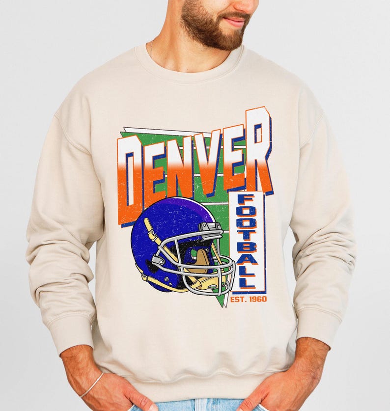 Denver Retro 90s Style Football Sweatshirt, Game Day Shirt, Denver Football Shirt, Sunday Football Shirt, Denver Crewneck Tee