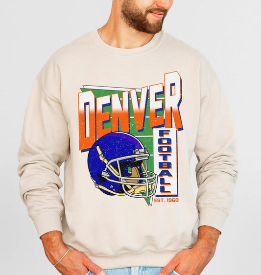 Denver Retro 90s Style Football Sweatshirt, Game Day Shirt, Denver Football Shirt, Sunday Football Shirt, Denver Crewneck Tee
