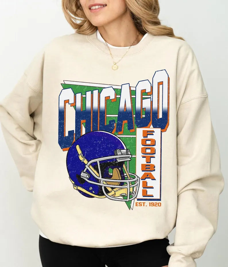 Chicago Retro 90s Style Football Sweatshirt, Game Day Shirt, Chicago Football Shirt, Sunday Football Shirt, Chicago Crewneck Tee
