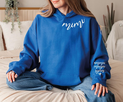 Custom Mimi Sweatshirt with Kids Names on Sleeve, Mimi Sweatshirt, Mimi Gift from Grandkids, Grandma Hoodie, Pregnancy Reveal Sweater