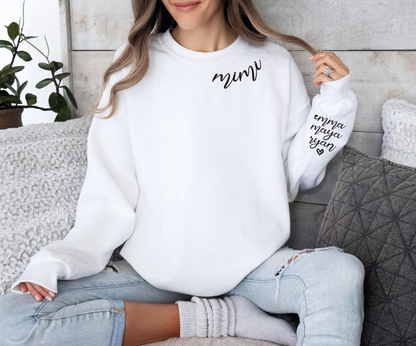 Custom Mimi Sweatshirt with Kids Names on Sleeve, Mimi Sweatshirt, Mimi Gift from Grandkids, Grandma Hoodie, Pregnancy Reveal Sweater