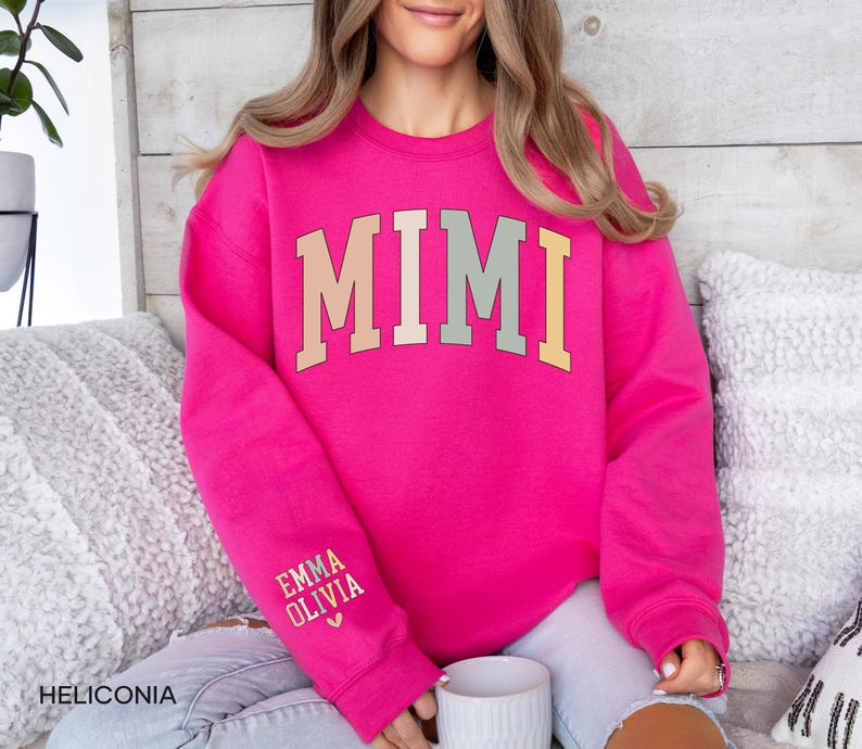 Personalized Mimi Sweatshirt with Grandkids Names on Sleeve, Christmas Gift for New Mimi Gifts, Mothers Day Gift, Grandma Sweatshirt