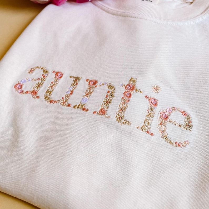 Custom Embroidered Floral Aunt Sweatshirt with Kid Name, Flowers Embroidery Shirt, Soul Sister, Personalized Christmas Gift For Auntie