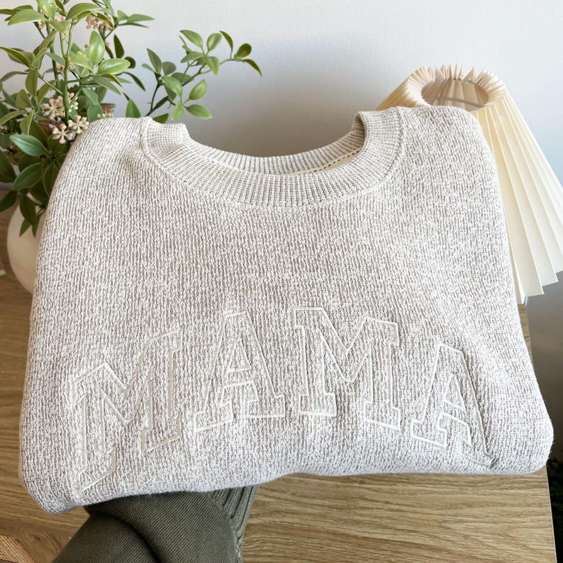 Custom MAMA Cozy Knit Fleece Pullover Crewneck Lane Sweatshirt| Embroidered MAMA Sweatshirt| Pregnancy Announcement |Gift for Mom | LS11EMA1
