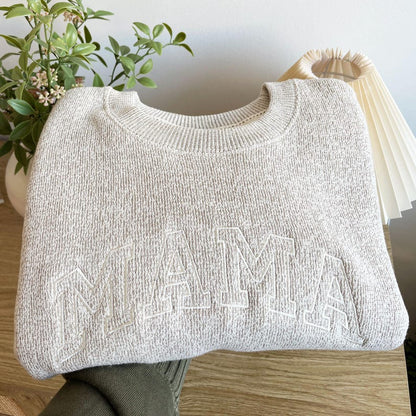 Custom MAMA Cozy Knit Fleece Pullover Crewneck Lane Sweatshirt| Embroidered MAMA Sweatshirt| Pregnancy Announcement |Gift for Mom | LS11EMA1
