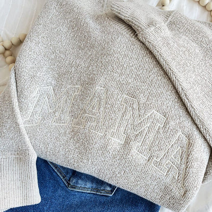 Custom MAMA Cozy Knit Fleece Pullover Crewneck Lane Sweatshirt| Embroidered MAMA Sweatshirt| Pregnancy Announcement |Gift for Mom | LS11EMA1