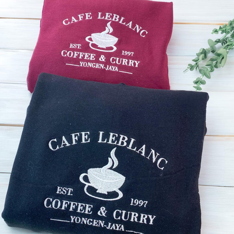 Embroidered Cafe Leblanc Sweatshirt | Coffee Lover Gift | Coffee & Curry Embroidery Shirt | Personalized Gift For Friend | Christmas Gift