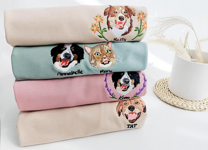 Custom Dog Face Embroidered Sweatshirt,Cat Sweatshirt,Dog Lover Sweatshirt,Personalized Gift For Mom