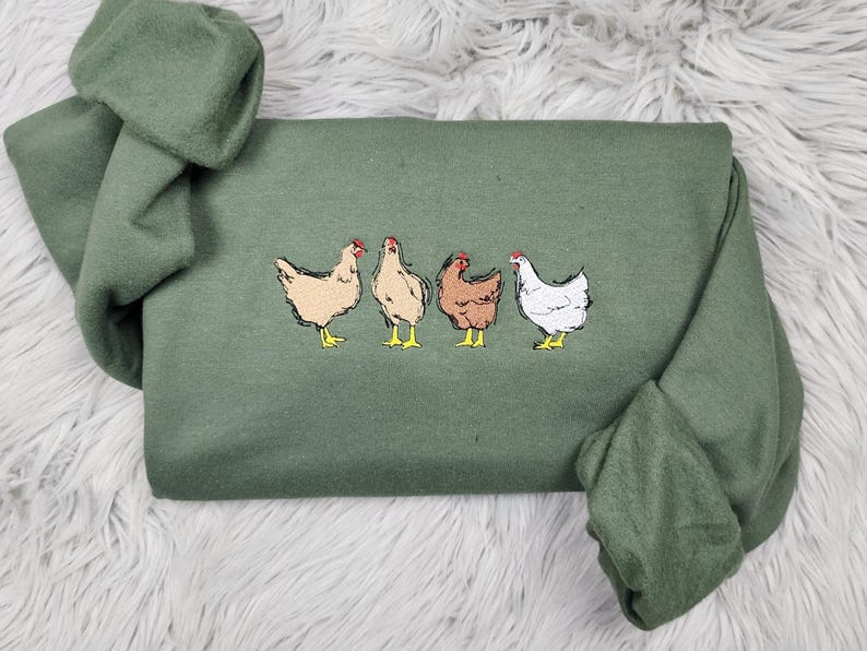 Farm Chickens Embroidered Crewneck - Cute Chickens Crewneck - Chicken Mama Shirt - Farmers Market - T-Shirt - Sweatshirt - Hoodie