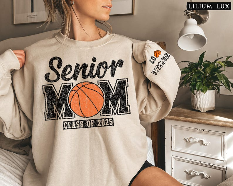 Custom Senior Basketball Mom Sweatshirt, Personalized Basketball Senior Mama Crewneck 2025 Senior Night Basketball Gift Name And Number Tee