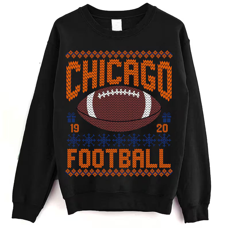 Chicago Ugly Christmas Football Sweatshirt, Football Shirt, Christmas Gift Tee, Festive Football Crewneck, Holiday Winter, Chicago Football Fan
