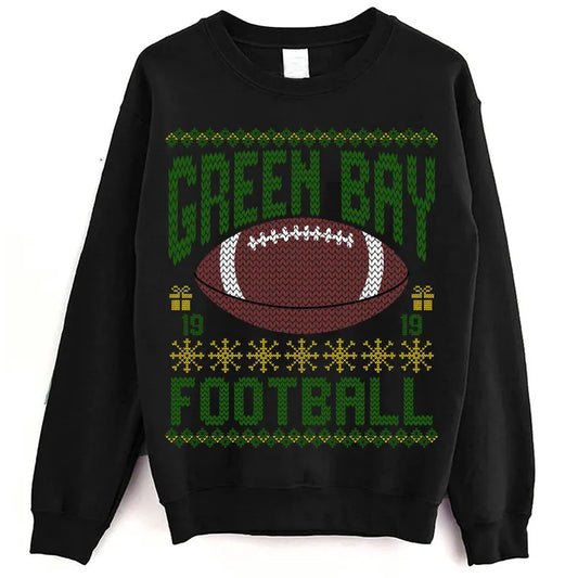 Green Bay Ugly Christmas Football Sweatshirt, Football Shirt, Christmas Gift Tee, Festive Football Crewneck, Holiday Winter, Green Bay Football Fan