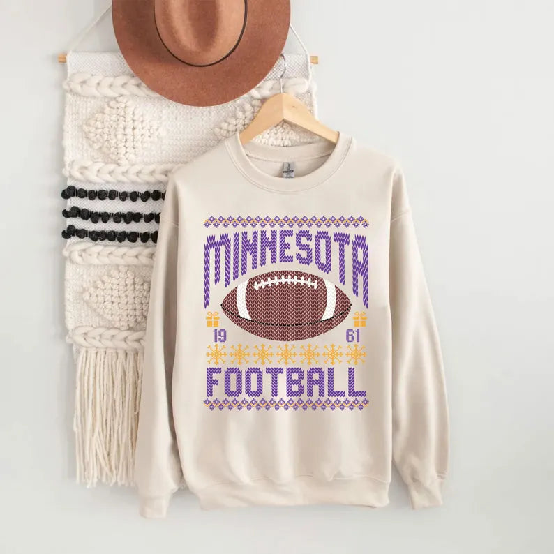 Minnesota Ugly Christmas Football Sweatshirt, Football Shirt, Christmas Gift Tee, Festive Football Crewneck, Holiday Winter, Minnesota Football Fan