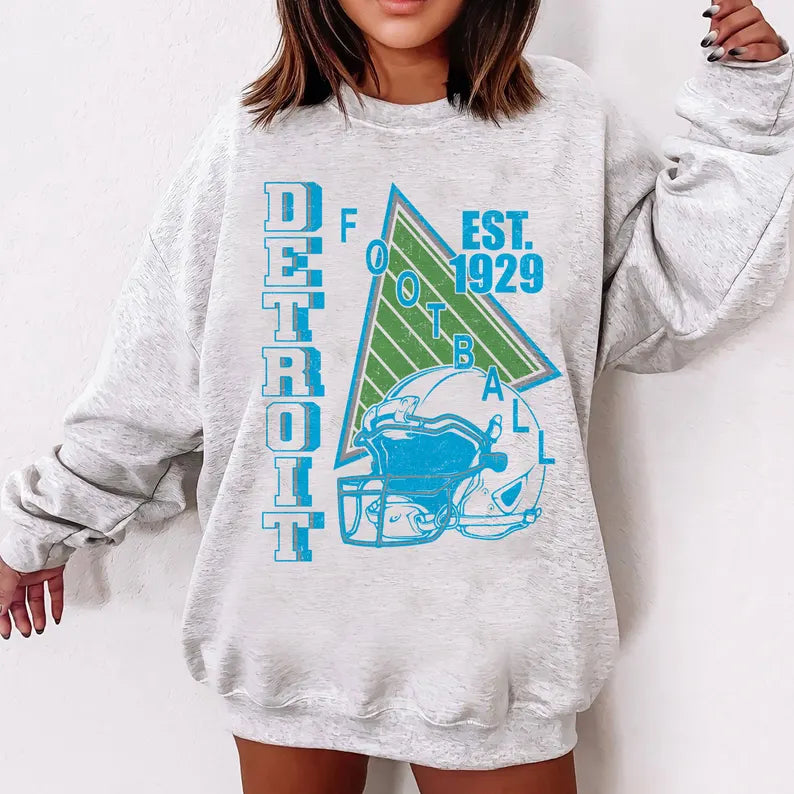 Detroit Vintage Style Football Sweatshirt, Detroit Football Crewneck, Detroit Football T-shirt, Detroit Fan Gifts Tee