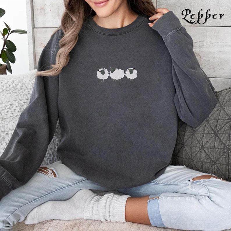 Embroidered Funny Sheep Sweatshirt, Sheep Farmer Gift, Sheep Crewneck, Animal Lover Sweater, Sheep Sweatshirt