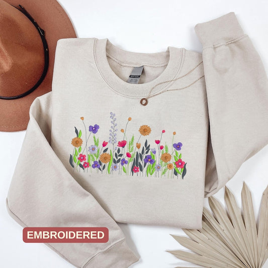 EMBROIDERED Wildflower Botany Embroidered Sweatshirt, Floral Embroidered Sweatshirt, Comfort Colors Shirt, Wildflower Embroidered Hoodie