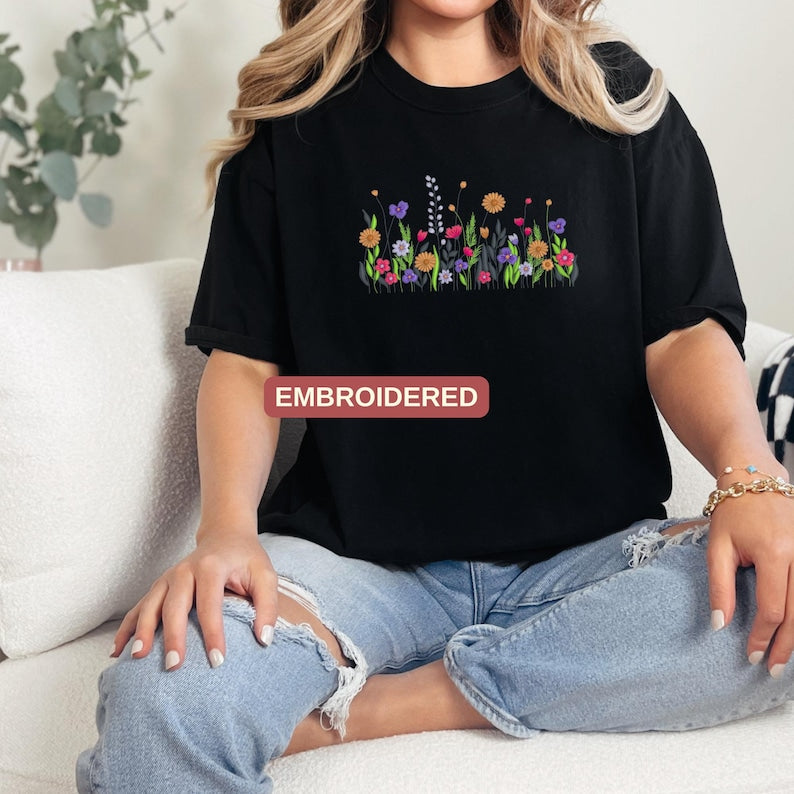 EMBROIDERED Wildflower Botany Embroidered Sweatshirt, Floral Embroidered Sweatshirt, Comfort Colors Shirt, Wildflower Embroidered Hoodie