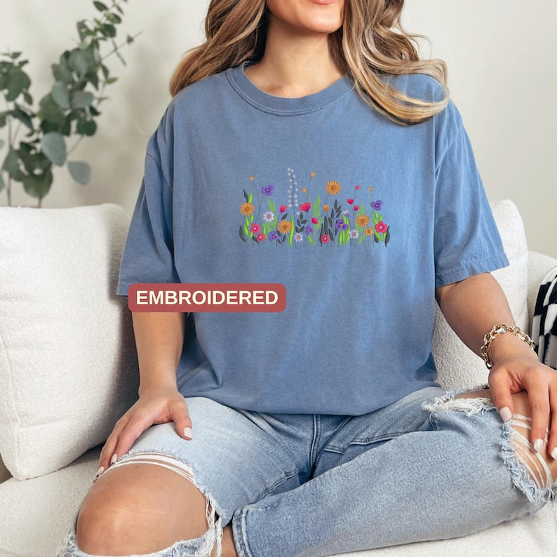 EMBROIDERED Wildflower Botany Embroidered Sweatshirt, Floral Embroidered Sweatshirt, Comfort Colors Shirt, Wildflower Embroidered Hoodie