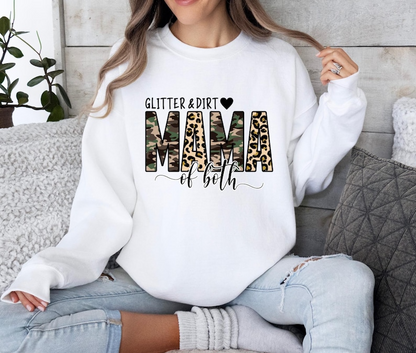 Glitter and Dirt Mama Sweatshirt, Leopard Print Mom Hoodie, Cute Mom of Both Sweatshirt, Funny Leopard Mama Hoodie, Mom Gift for Her