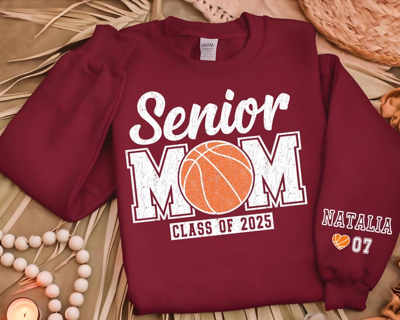 Custom Senior Basketball Mom Sweatshirt, Personalized Basketball Senior Mama Crewneck 2025 Senior Night Basketball Gift Name And Number Tee