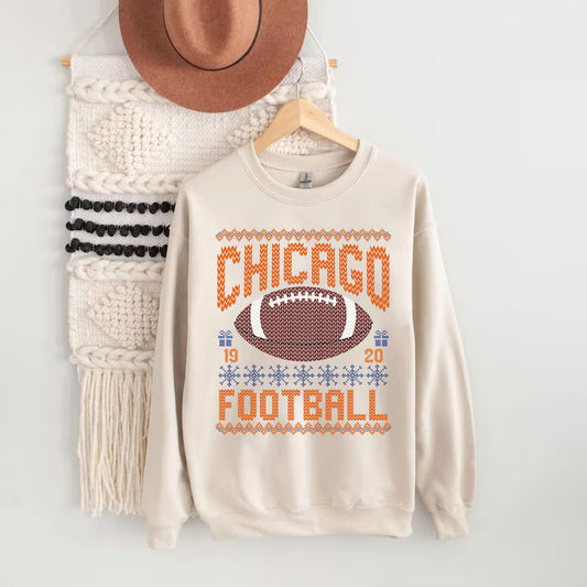 Chicago Ugly Christmas Football Sweatshirt, Football Shirt, Christmas Gift Tee, Festive Football Crewneck, Holiday Winter, Chicago Football Fan