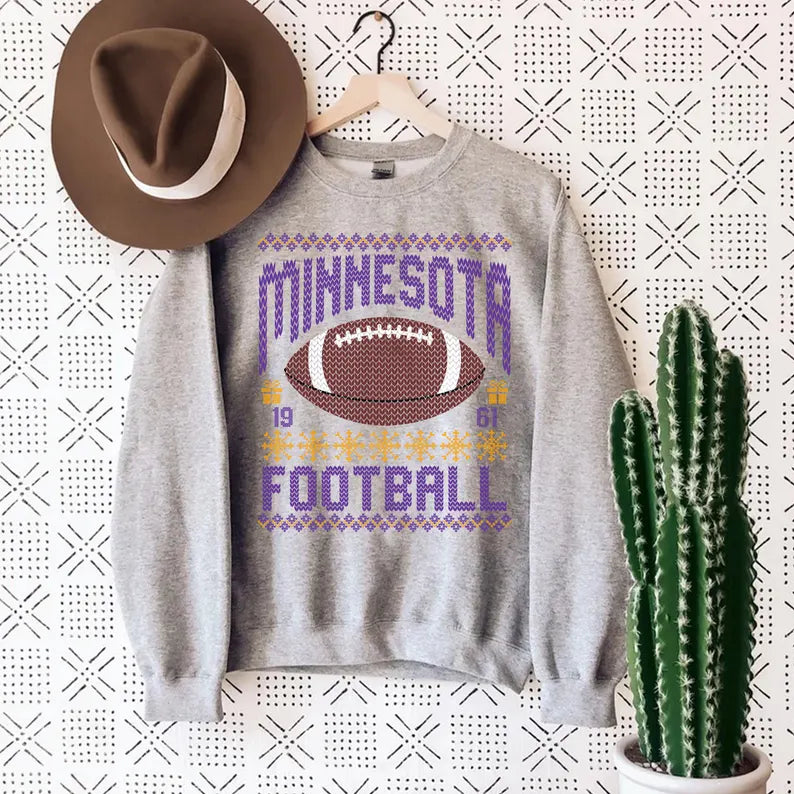 Minnesota Ugly Christmas Football Sweatshirt, Football Shirt, Christmas Gift Tee, Festive Football Crewneck, Holiday Winter, Minnesota Football Fan