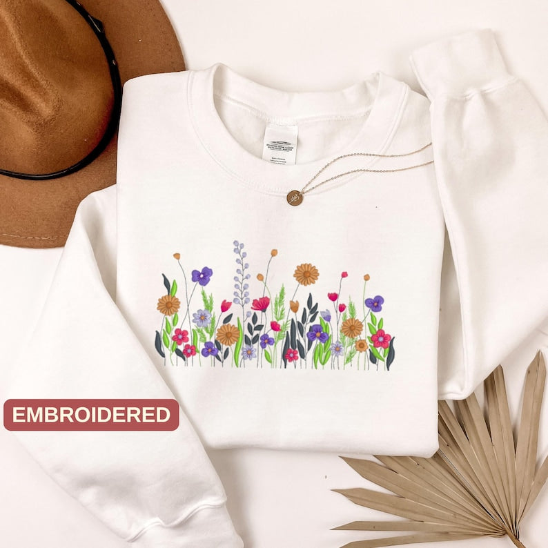 EMBROIDERED Wildflower Botany Embroidered Sweatshirt, Floral Embroidered Sweatshirt, Comfort Colors Shirt, Wildflower Embroidered Hoodie
