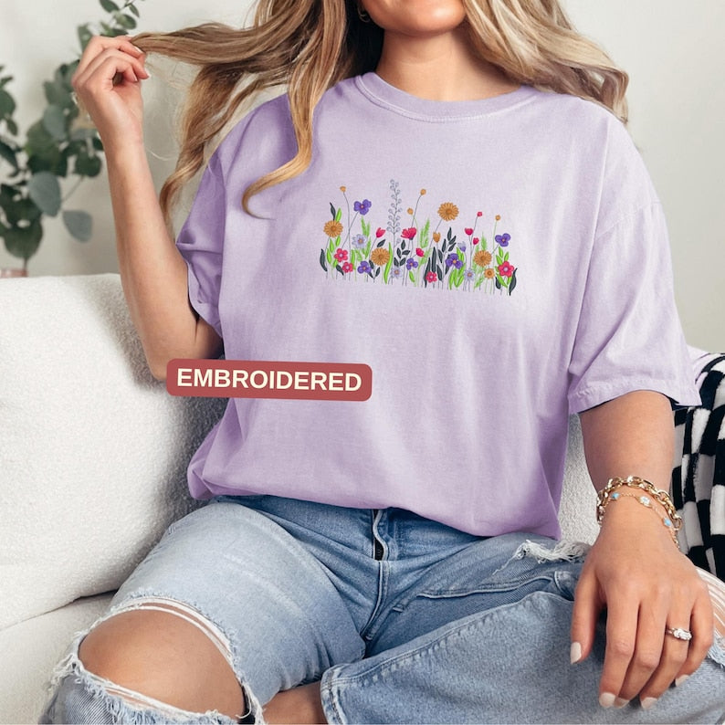 EMBROIDERED Wildflower Botany Embroidered Sweatshirt, Floral Embroidered Sweatshirt, Comfort Colors Shirt, Wildflower Embroidered Hoodie