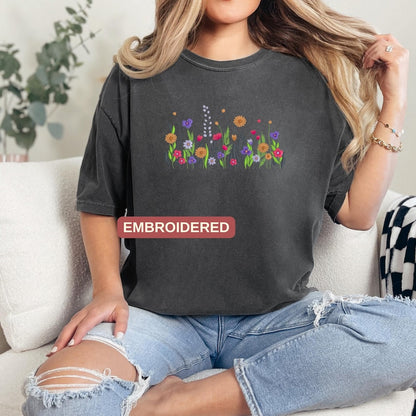 EMBROIDERED Wildflower Botany Embroidered Sweatshirt, Floral Embroidered Sweatshirt, Comfort Colors Shirt, Wildflower Embroidered Hoodie